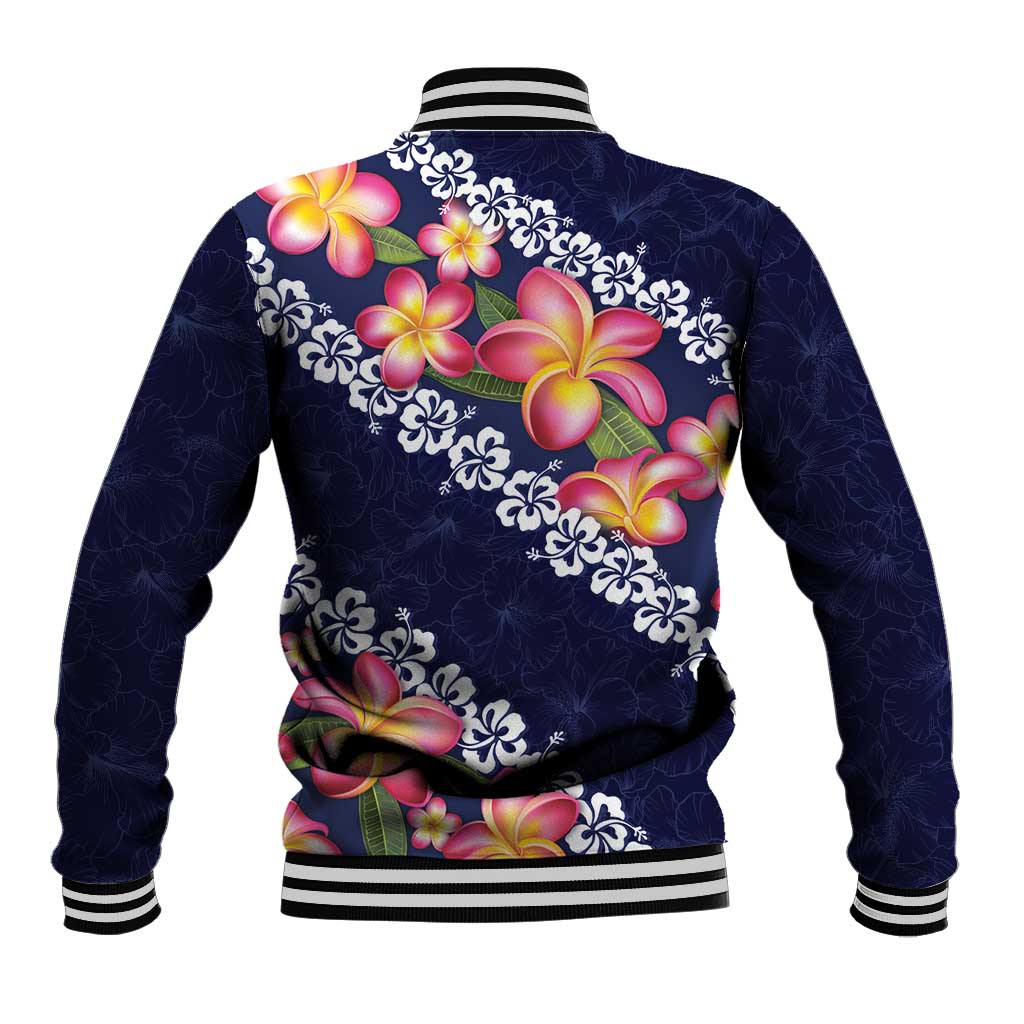 Blue Polynesia Baseball Jacket Plumeria With Hibiscus Pattern Tropical Vibes LT14 - Polynesian Pride