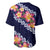 Blue Polynesia Baseball Jersey Plumeria With Hibiscus Pattern Tropical Vibes