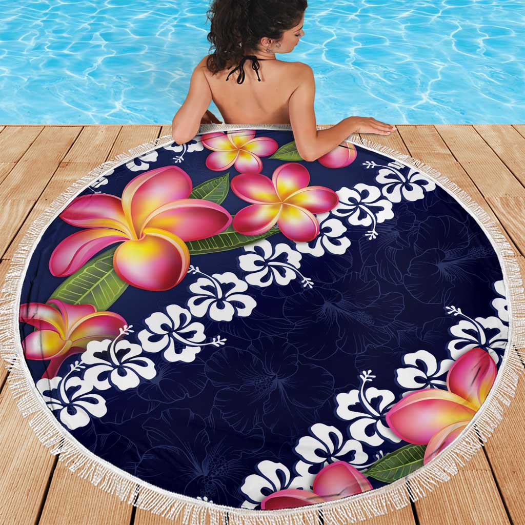 Blue Polynesia Beach Blanket Plumeria With Hibiscus Pattern Tropical Vibes LT14 - Polynesian Pride