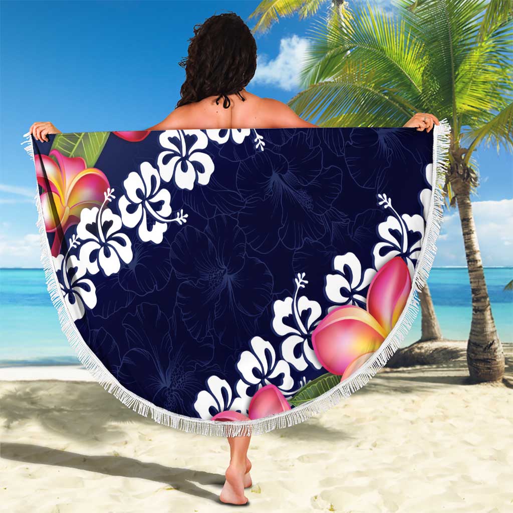 Blue Polynesia Beach Blanket Plumeria With Hibiscus Pattern Tropical Vibes LT14 - Polynesian Pride