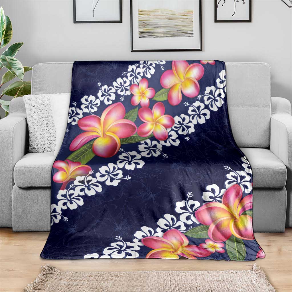 Blue Polynesia Blanket Plumeria With Hibiscus Pattern Tropical Vibes LT14 - Polynesian Pride