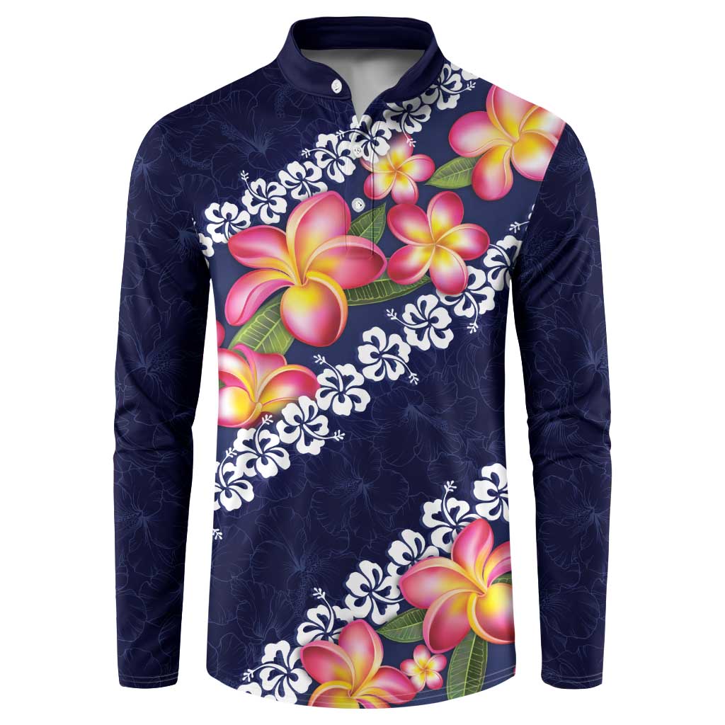 Blue Polynesia Button Sweatshirt Plumeria With Hibiscus Pattern Tropical Vibes LT14 Blue - Polynesian Pride