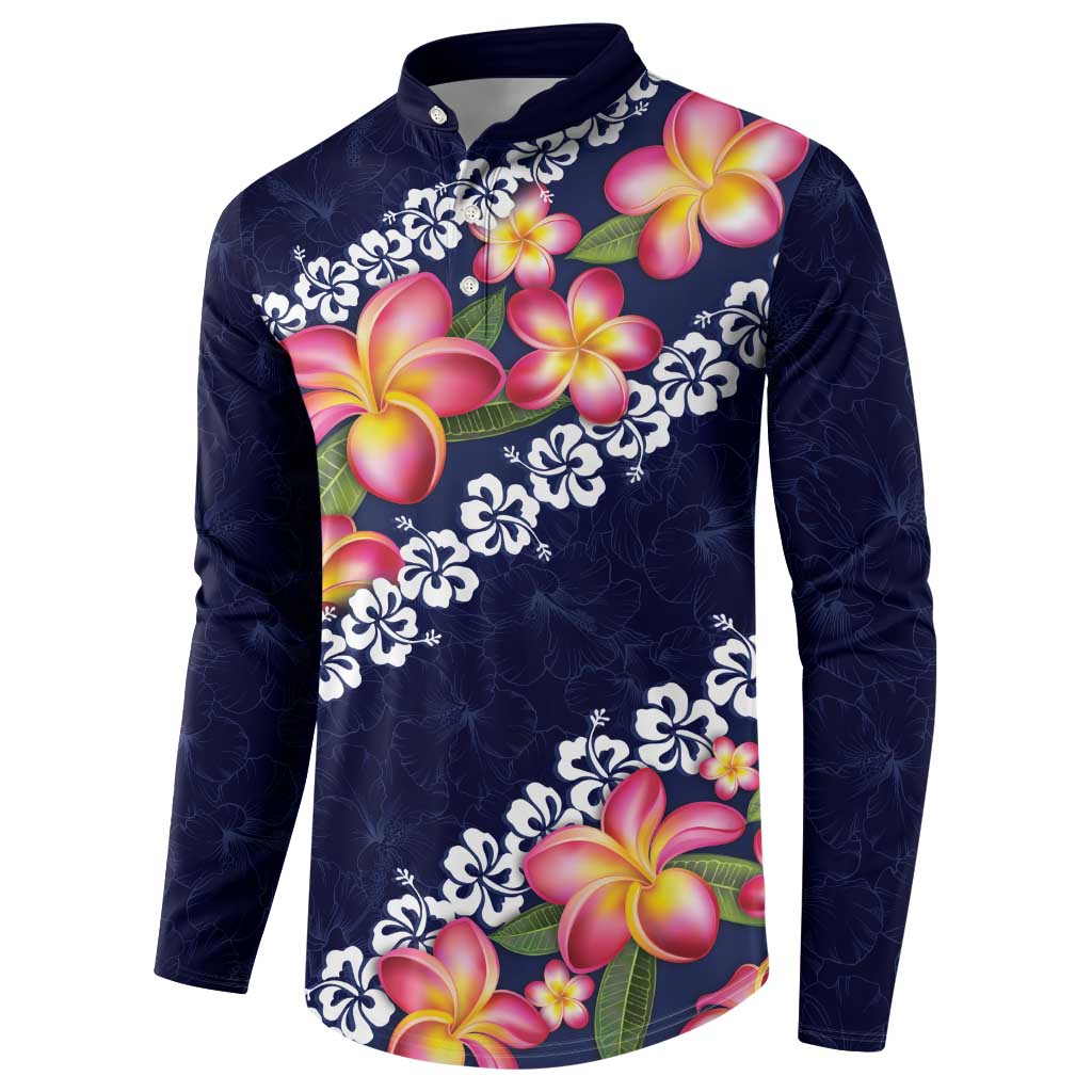 Blue Polynesia Button Sweatshirt Plumeria With Hibiscus Pattern Tropical Vibes LT14 - Polynesian Pride