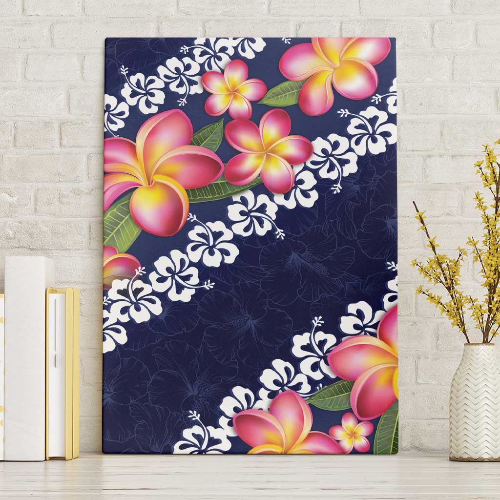 Blue Polynesia Canvas Wall Art Plumeria With Hibiscus Pattern Tropical Vibes LT14 Without Frame Blue - Polynesian Pride