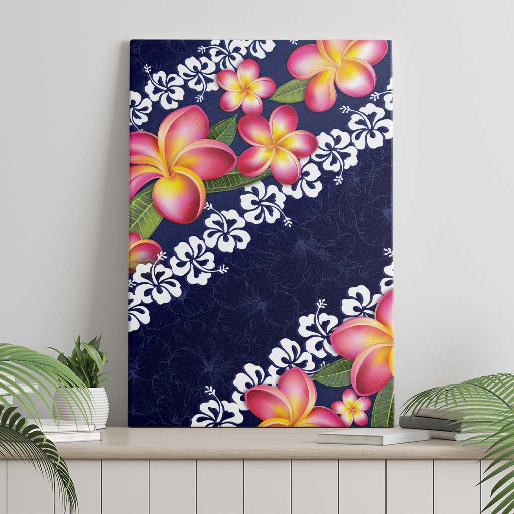 Blue Polynesia Canvas Wall Art Plumeria With Hibiscus Pattern Tropical Vibes LT14 - Polynesian Pride