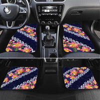 Blue Polynesia Car Mats Plumeria With Hibiscus Pattern Tropical Vibes LT14 Set 4pcs Blue - Polynesian Pride