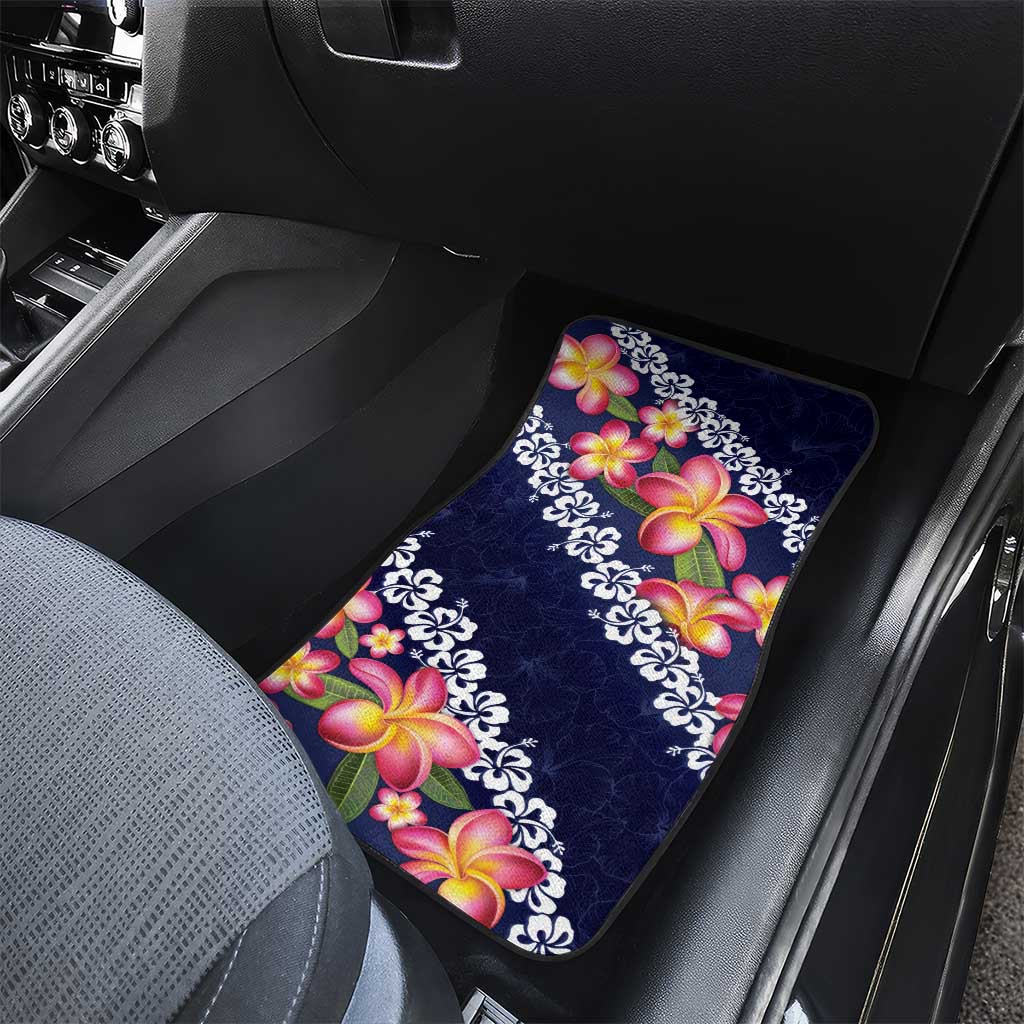Blue Polynesia Car Mats Plumeria With Hibiscus Pattern Tropical Vibes LT14 - Polynesian Pride