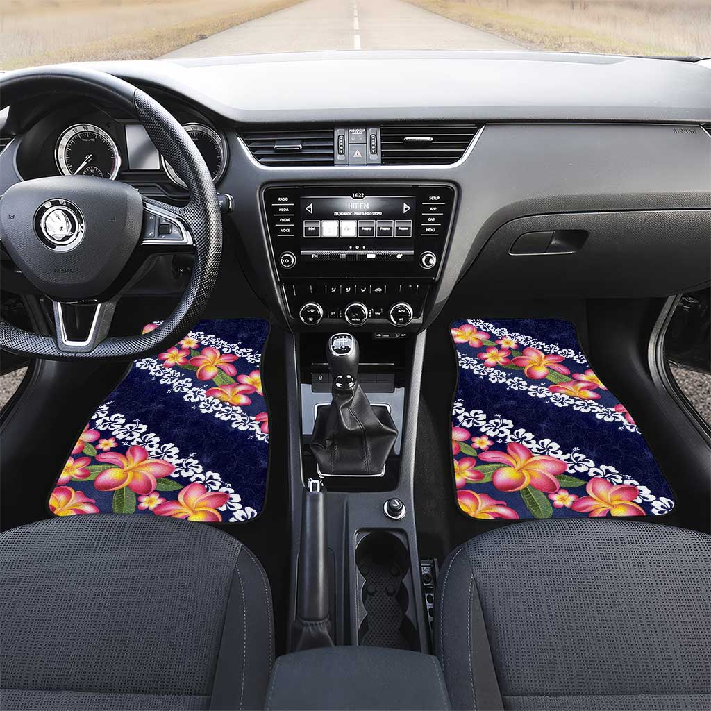 Blue Polynesia Car Mats Plumeria With Hibiscus Pattern Tropical Vibes LT14 Set 2pcs - Front Blue - Polynesian Pride