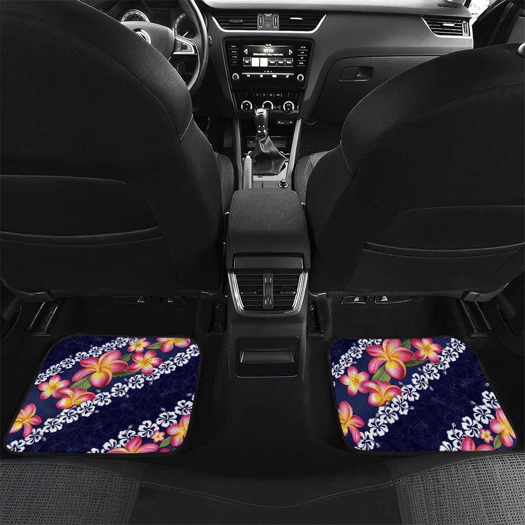 Blue Polynesia Car Mats Plumeria With Hibiscus Pattern Tropical Vibes LT14 Set 2pcs - Back Blue - Polynesian Pride