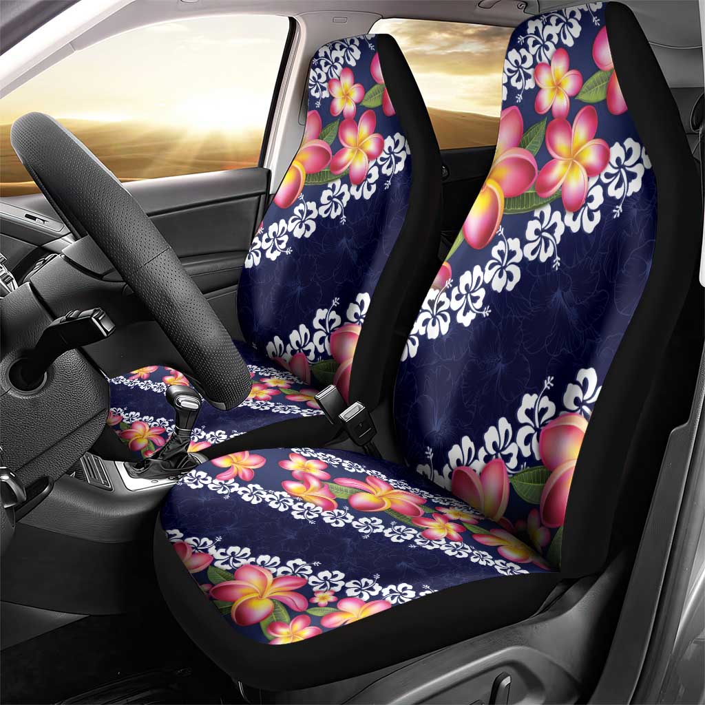 Blue Polynesia Car Seat Cover Plumeria With Hibiscus Pattern Tropical Vibes