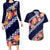 Blue Polynesia Couples Matching Long Sleeve Bodycon Dress and Hawaiian Shirt Plumeria With Hibiscus Pattern Tropical Vibes