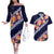 Blue Polynesia Couples Matching Off The Shoulder Long Sleeve Dress and Hawaiian Shirt Plumeria With Hibiscus Pattern Tropical Vibes