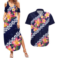 Blue Polynesia Couples Matching Summer Maxi Dress and Hawaiian Shirt Plumeria With Hibiscus Pattern Tropical Vibes LT14 Blue - Polynesian Pride