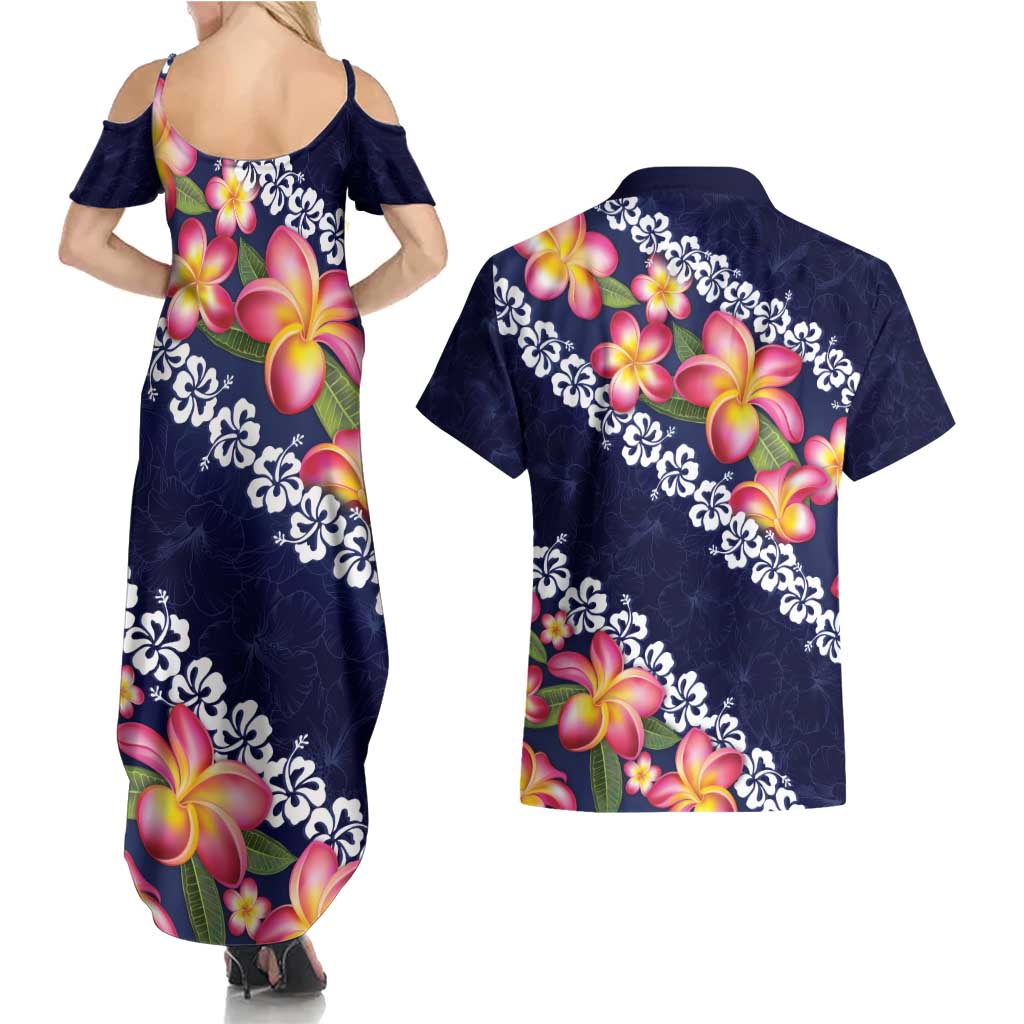 Blue Polynesia Couples Matching Summer Maxi Dress and Hawaiian Shirt Plumeria With Hibiscus Pattern Tropical Vibes LT14 - Polynesian Pride
