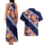 Blue Polynesia Couples Matching Tank Maxi Dress and Hawaiian Shirt Plumeria With Hibiscus Pattern Tropical Vibes