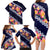 Blue Polynesia Family Matching Long Sleeve Bodycon Dress and Hawaiian Shirt Plumeria With Hibiscus Pattern Tropical Vibes