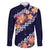 Blue Polynesia Family Matching Long Sleeve Bodycon Dress and Hawaiian Shirt Plumeria With Hibiscus Pattern Tropical Vibes