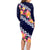 Blue Polynesia Family Matching Long Sleeve Bodycon Dress and Hawaiian Shirt Plumeria With Hibiscus Pattern Tropical Vibes