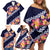 Blue Polynesia Family Matching Off Shoulder Short Dress and Hawaiian Shirt Plumeria With Hibiscus Pattern Tropical Vibes