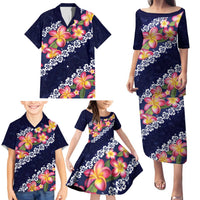 Blue Polynesia Family Matching Puletasi and Hawaiian Shirt Plumeria With Hibiscus Pattern Tropical Vibes LT14 - Polynesian Pride
