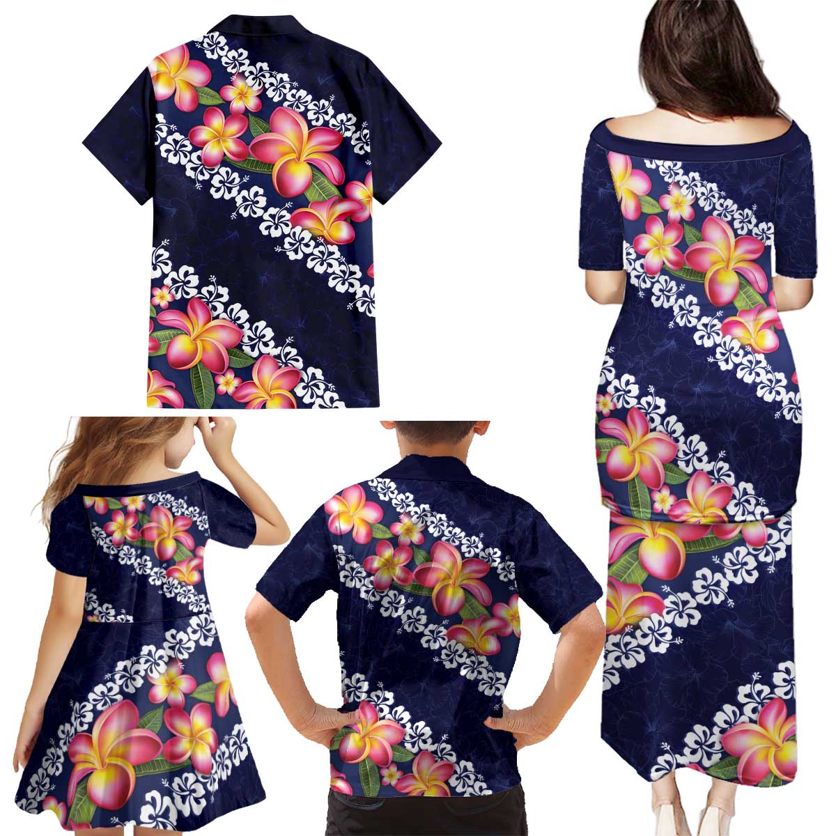 Blue Polynesia Family Matching Puletasi and Hawaiian Shirt Plumeria With Hibiscus Pattern Tropical Vibes LT14 - Polynesian Pride