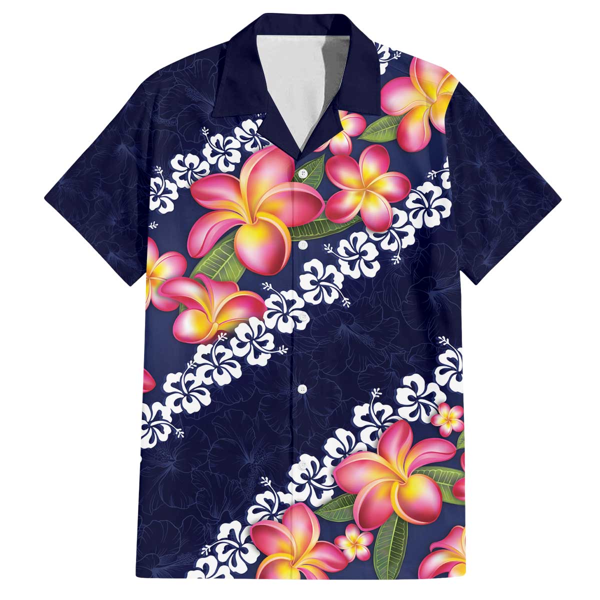 Blue Polynesia Family Matching Puletasi and Hawaiian Shirt Plumeria With Hibiscus Pattern Tropical Vibes LT14 Dad's Shirt - Short Sleeve Blue - Polynesian Pride