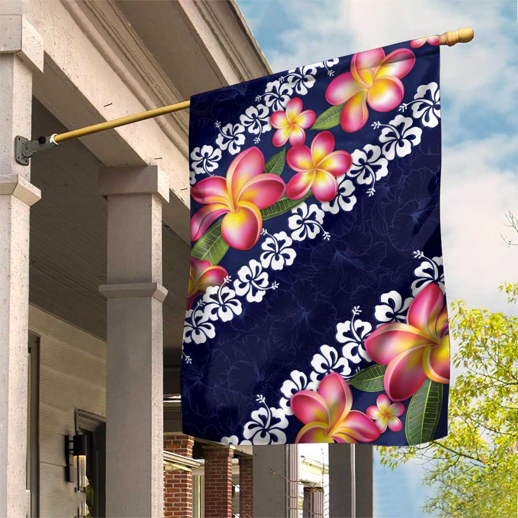 Blue Polynesia Garden Flag Plumeria With Hibiscus Pattern Tropical Vibes