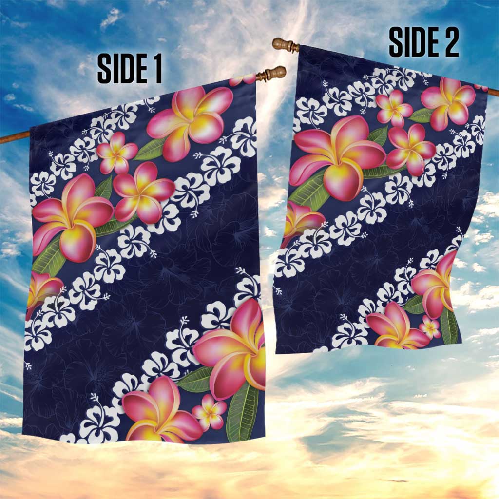 Blue Polynesia Garden Flag Plumeria With Hibiscus Pattern Tropical Vibes LT14 - Polynesian Pride