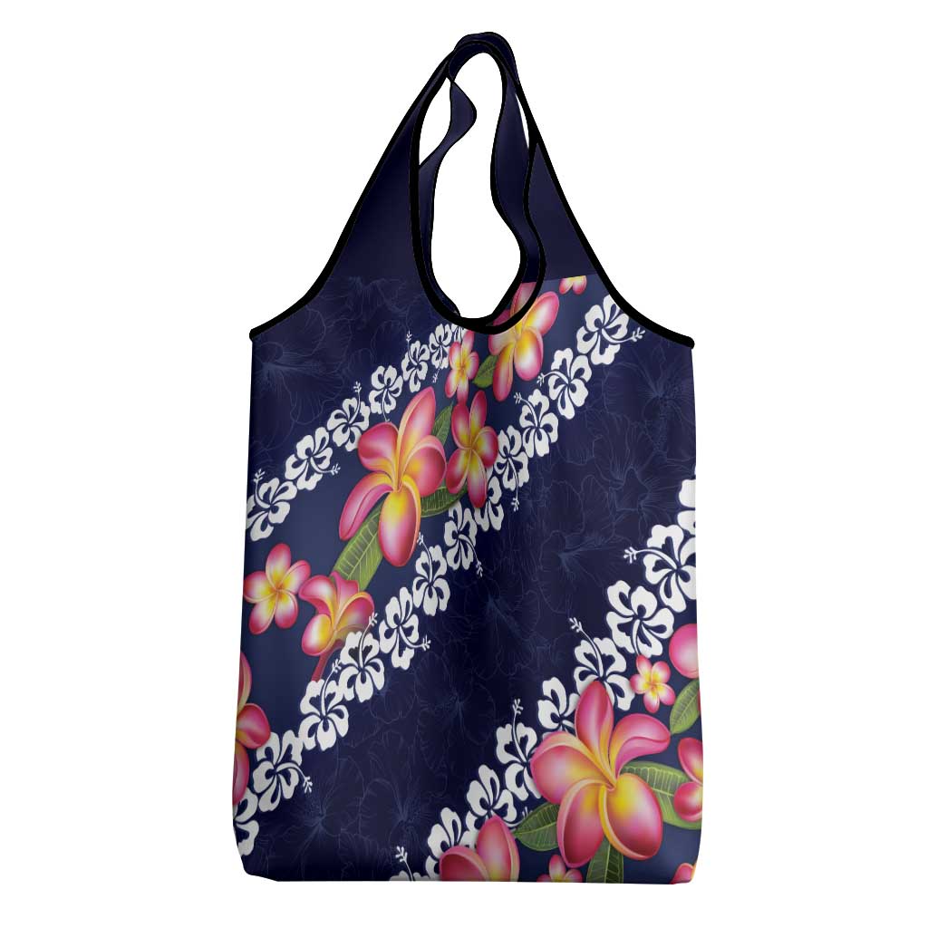 Blue Polynesia Grocery Bag Plumeria With Hibiscus Pattern Tropical Vibes LT14 - Polynesian Pride