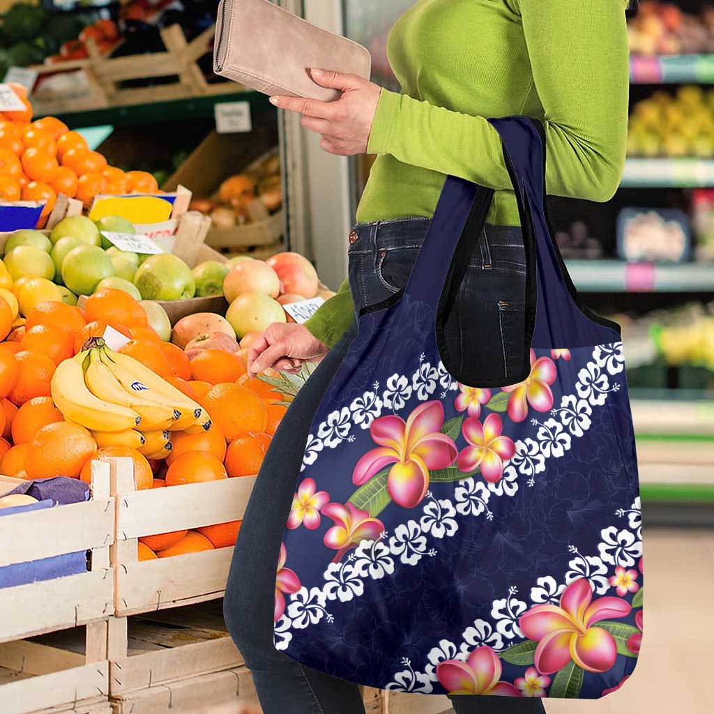 Blue Polynesia Grocery Bag Plumeria With Hibiscus Pattern Tropical Vibes LT14 - Polynesian Pride