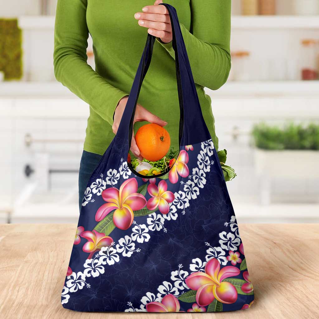 Blue Polynesia Grocery Bag Plumeria With Hibiscus Pattern Tropical Vibes LT14 - Polynesian Pride