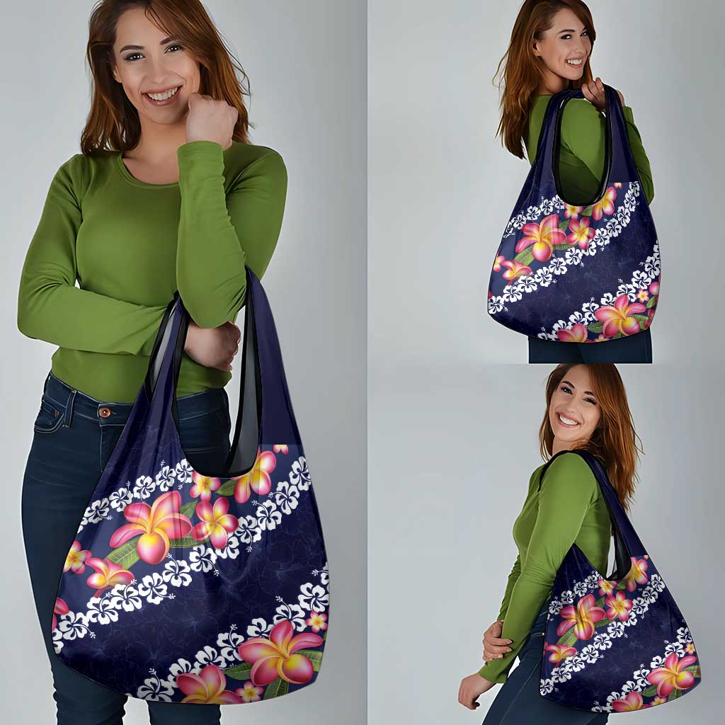 Blue Polynesia Grocery Bag Plumeria With Hibiscus Pattern Tropical Vibes LT14 - Polynesian Pride