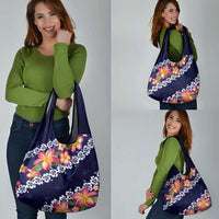 Blue Polynesia Grocery Bag Plumeria With Hibiscus Pattern Tropical Vibes LT14 - Polynesian Pride