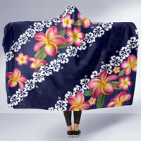 Blue Polynesia Hooded Blanket Plumeria With Hibiscus Pattern Tropical Vibes LT14 One Size Blue - Polynesian Pride