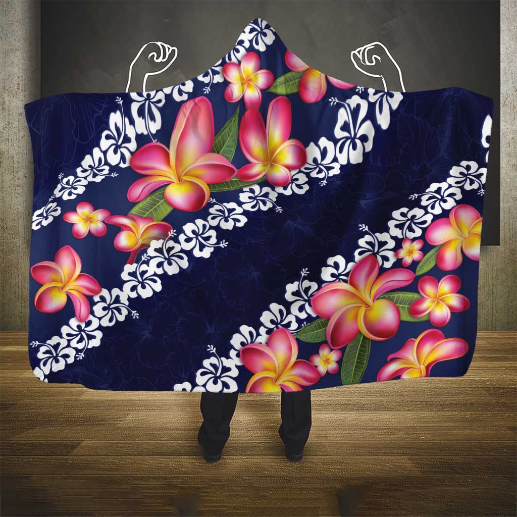 Blue Polynesia Hooded Blanket Plumeria With Hibiscus Pattern Tropical Vibes LT14 - Polynesian Pride