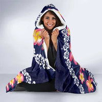 Blue Polynesia Hooded Blanket Plumeria With Hibiscus Pattern Tropical Vibes LT14 - Polynesian Pride