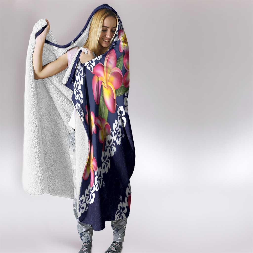 Blue Polynesia Hooded Blanket Plumeria With Hibiscus Pattern Tropical Vibes LT14 - Polynesian Pride