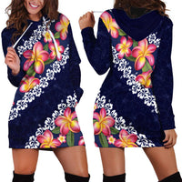 Blue Polynesia Hoodie Dress Plumeria With Hibiscus Pattern Tropical Vibes LT14 - Polynesian Pride