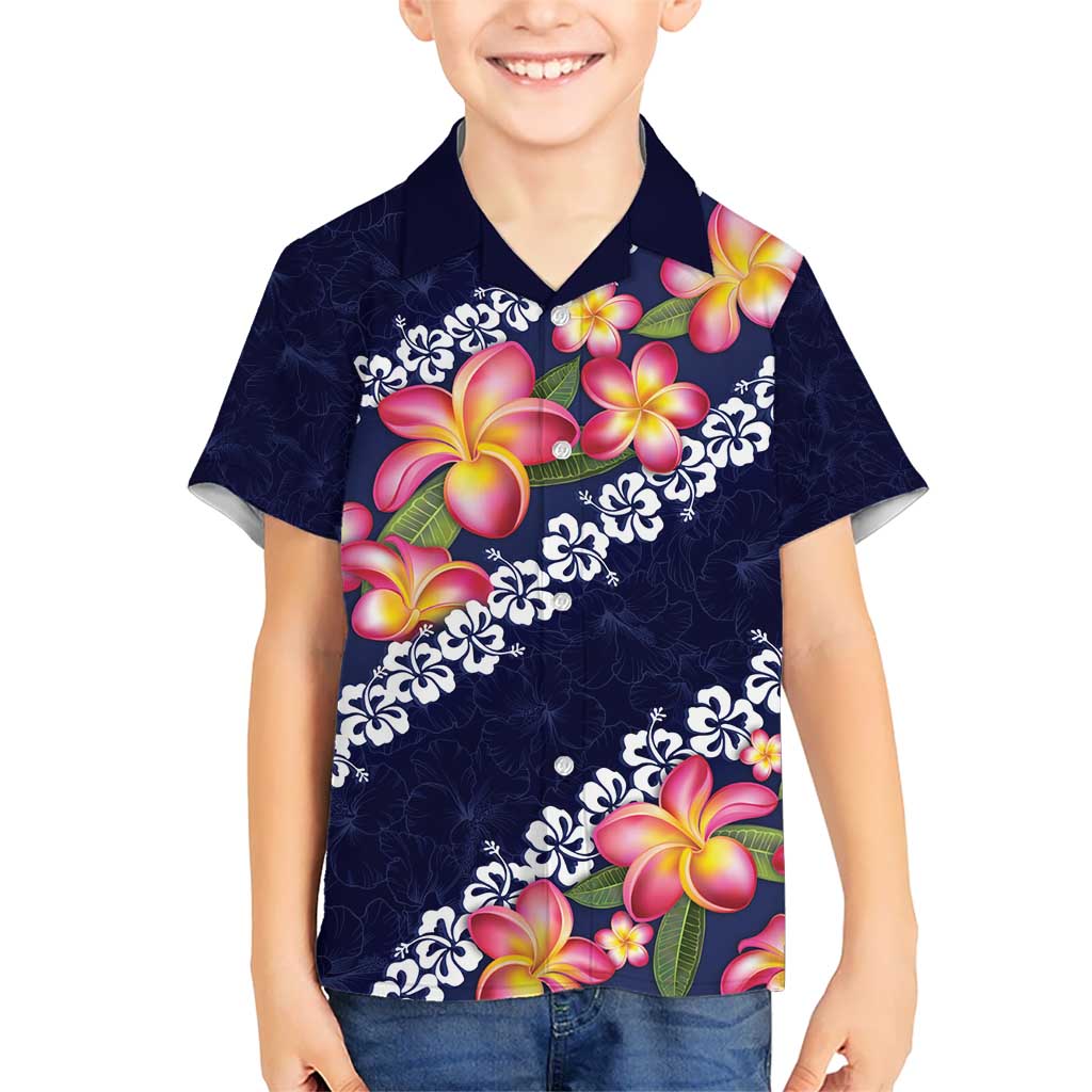 Blue Polynesia Kid Hawaiian Shirt Plumeria With Hibiscus Pattern Tropical Vibes