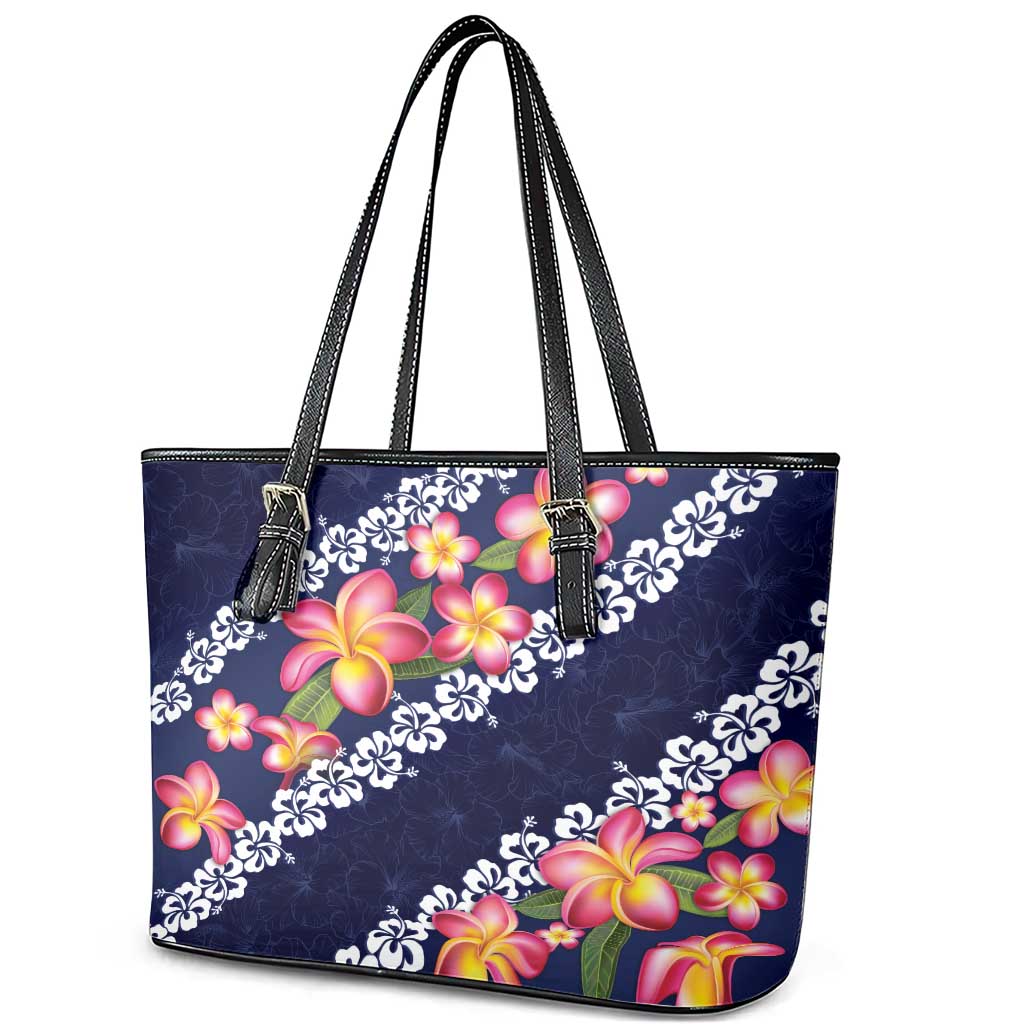 Blue Polynesia Leather Tote Bag Plumeria With Hibiscus Pattern Tropical Vibes LT14 - Polynesian Pride