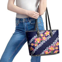 Blue Polynesia Leather Tote Bag Plumeria With Hibiscus Pattern Tropical Vibes LT14 - Polynesian Pride