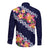 Blue Polynesia Long Sleeve Button Shirt Plumeria With Hibiscus Pattern Tropical Vibes