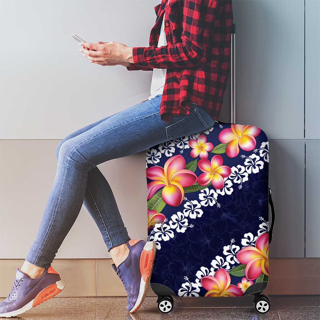 Blue Polynesia Luggage Cover Plumeria With Hibiscus Pattern Tropical Vibes