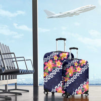 Blue Polynesia Luggage Cover Plumeria With Hibiscus Pattern Tropical Vibes