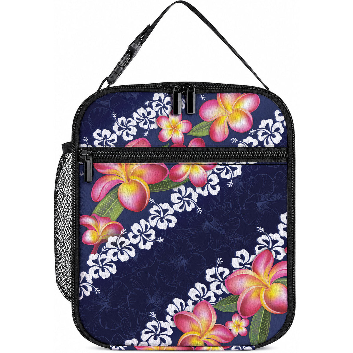 Blue Polynesia Lunch Bag Plumeria With Hibiscus Pattern Tropical Vibes LT14 10.2 × 8.3 × 4.3 inch Blue - Polynesian Pride