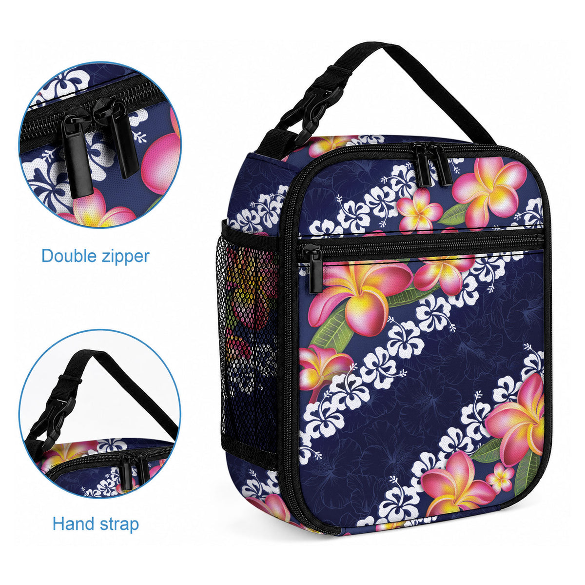 Blue Polynesia Lunch Bag Plumeria With Hibiscus Pattern Tropical Vibes LT14 - Polynesian Pride