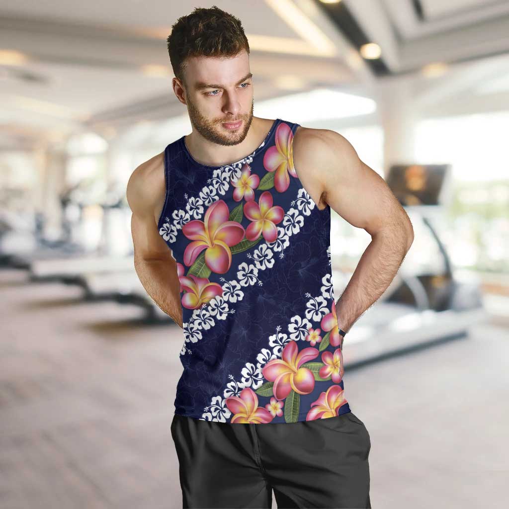 Blue Polynesia Men Tank Top Plumeria With Hibiscus Pattern Tropical Vibes LT14 Blue - Polynesian Pride