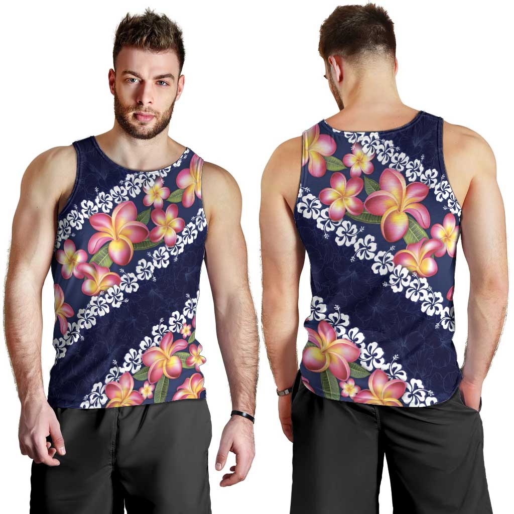 Blue Polynesia Men Tank Top Plumeria With Hibiscus Pattern Tropical Vibes LT14 - Polynesian Pride