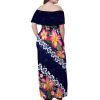Blue Polynesia Off Shoulder Maxi Dress Plumeria With Hibiscus Pattern Tropical Vibes LT14 - Polynesian Pride