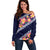 Blue Polynesia Off Shoulder Sweater Plumeria With Hibiscus Pattern Tropical Vibes